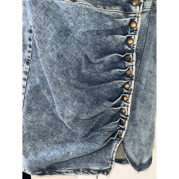 Retroféte Denim Mini Dress Strapless‎ Button Front Slit Acid Wash XL - Picture 10 of 12